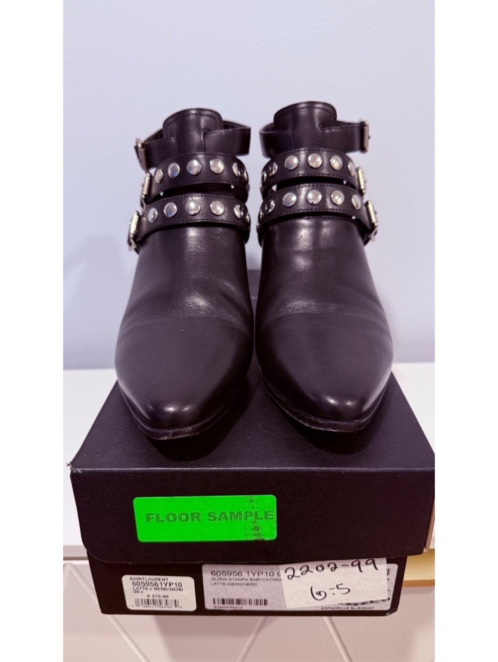Saint Laurent Black Leather Studded Ankle Boots Size 6.5